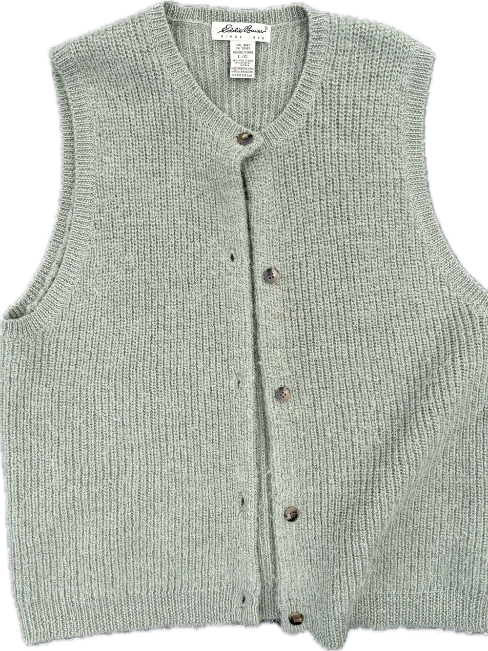 Eddie Bauer Wool Alpaca Cardigan Sweater Vest Green L Button Front - Picture 2 of 6